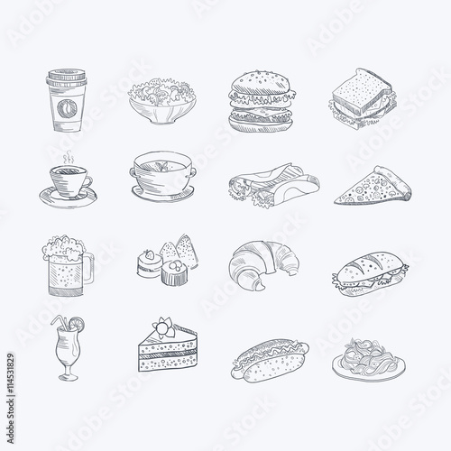 Food And Drink Hand Drawn Artistic Sketch Set