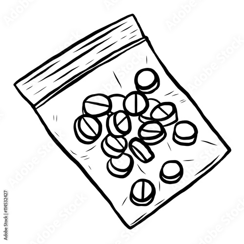 drug pills in plastic pack / cartoon vector and illustration, black and white, hand drawn, sketch style, isolated on white background.