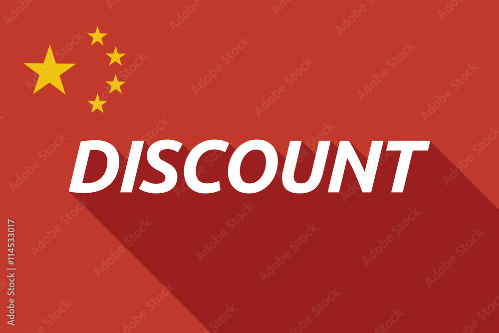 Long shadow China flag with the text DISCOUNT Long shadow China flag with the text DISCOUNT