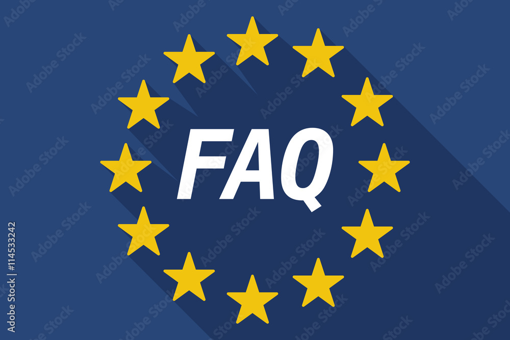 Long shadow European Union flag with the text FAQ Long shadow European Union flag with the text FAQ