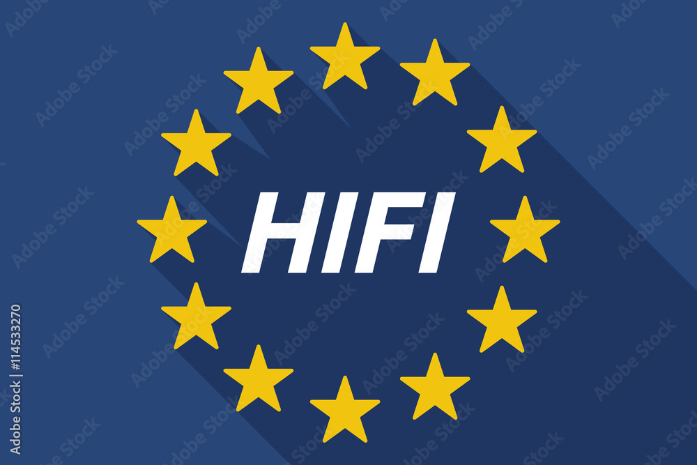 Long shadow European Union flag with the text HIFI Long shadow European Union flag with the text HIFI