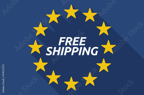 Long shadow European Union flag with    the text FREE SHIPPING