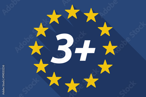 Long shadow European Union flag with    the text 3+