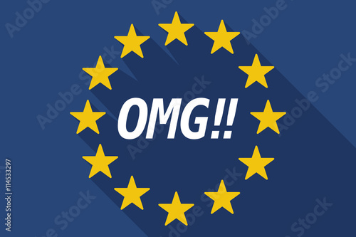 Long shadow European Union flag with    the text OMG!!
