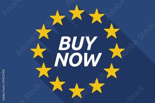 Long shadow European Union flag with    the text BUY NOW