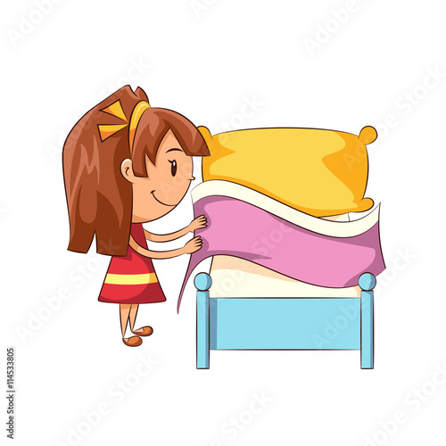 Girl making bed
