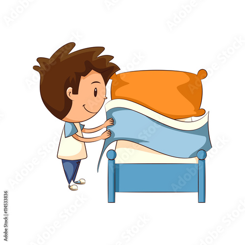 Child making bed