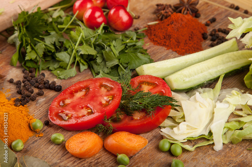 Healthy fresh vegetable on flat wood background, high in antioxidants, anthocyanins, vitamins, dietary fiber and minerals