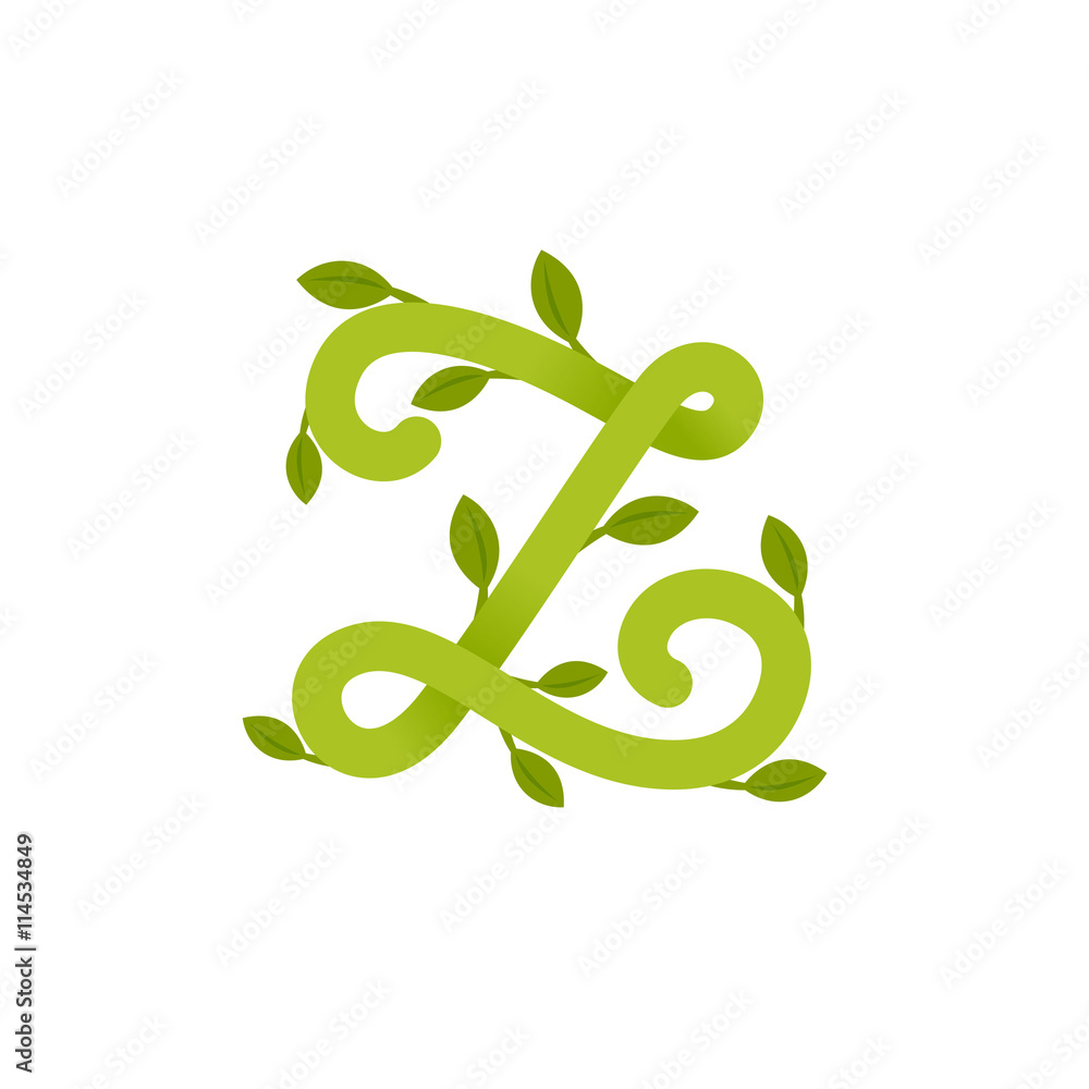 Letter Z logo with green leaves. Letter Z logo with green leaves.