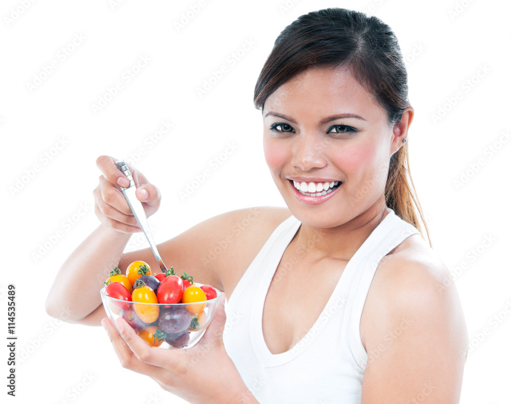 Happy Young Woman Holding A Bowl Of Fruits Happy Young Woman Holding A Bowl Of Fruits