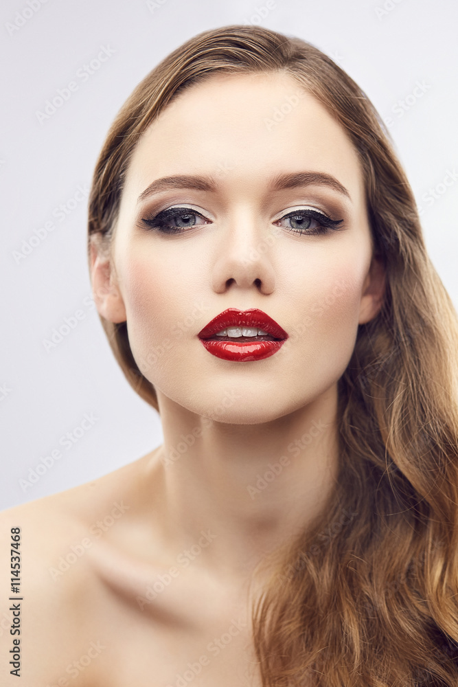 Red lips girl flirting with camera Red lips girl flirting with camera