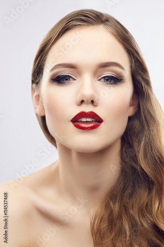 Red lips girl flirting with camera