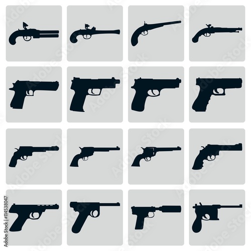 Pistol Gun Icon Set Silhouette