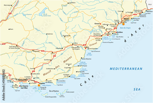 detailed vector road map of french riviera