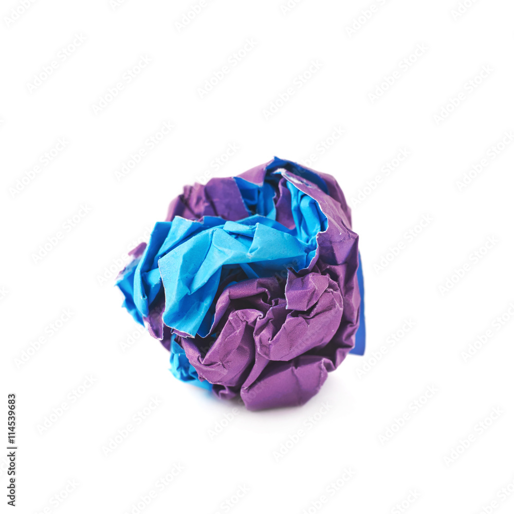 Colorful crumbled paper ball isolated - obrazy, fototapety, plakaty 