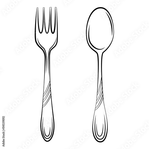 spoon and fork sketch illustration. simple design elements line style