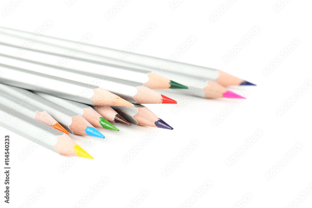 Colourful pencils on a white background, close up Colourful pencils on a white background, close up