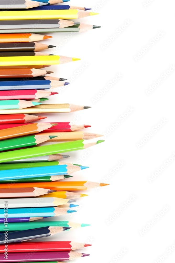 Drawing colourful pencils on a white background, close up Drawing colourful pencils on a white background, close up