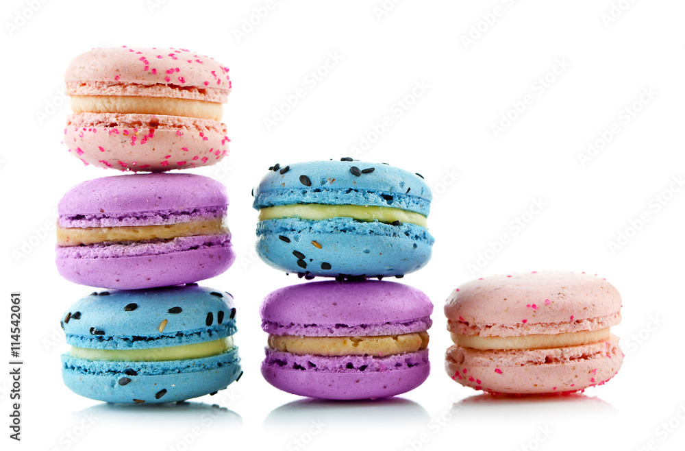 Tasty macaroons, isolated on white Tasty macaroons, isolated on white