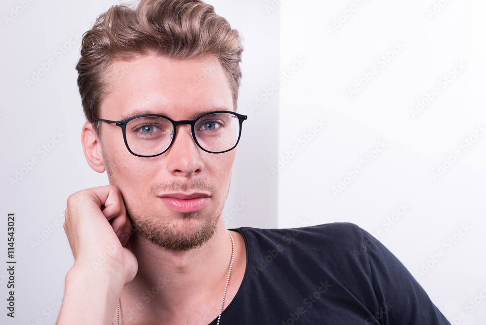 Portrait young smart Professional with head on hand Portrait young smart Professional with head on hand