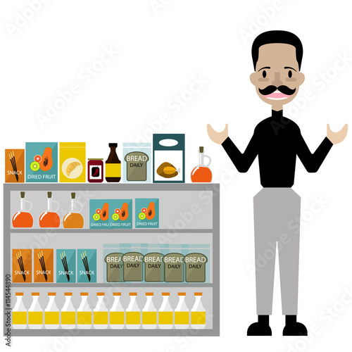 A man seller Snacks in duty free airport  vector/ Illustration