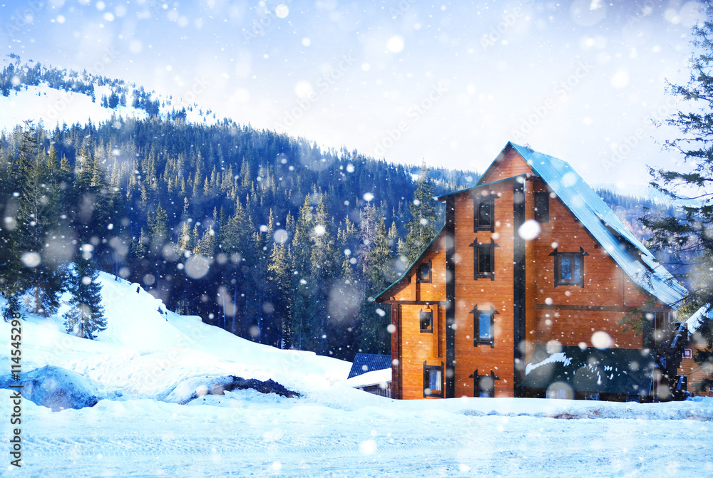 Beautiful view of Carpathian Mountains in wintertime. Snow effect Beautiful view of Carpathian Mountains in wintertime. Snow effect