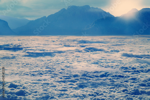 Beautiful scenic landscape with mountain ranges and clouds