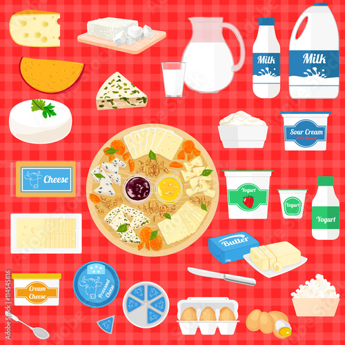 Vector set of illustration with dairy products