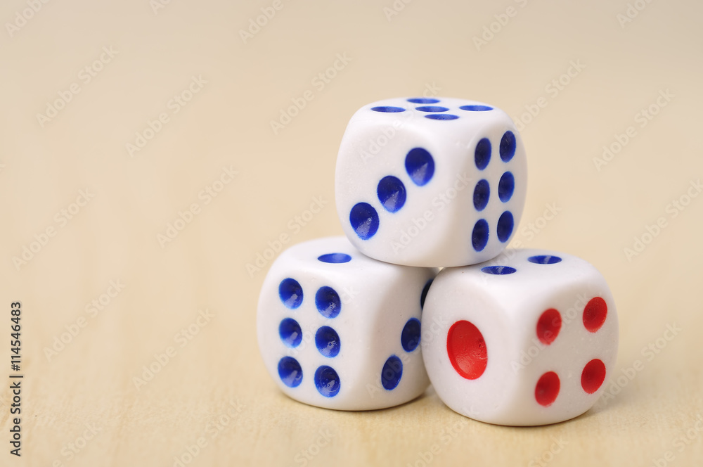 Dices on Wooden Background, Selective Focus Dices on Wooden Background, Selective Focus