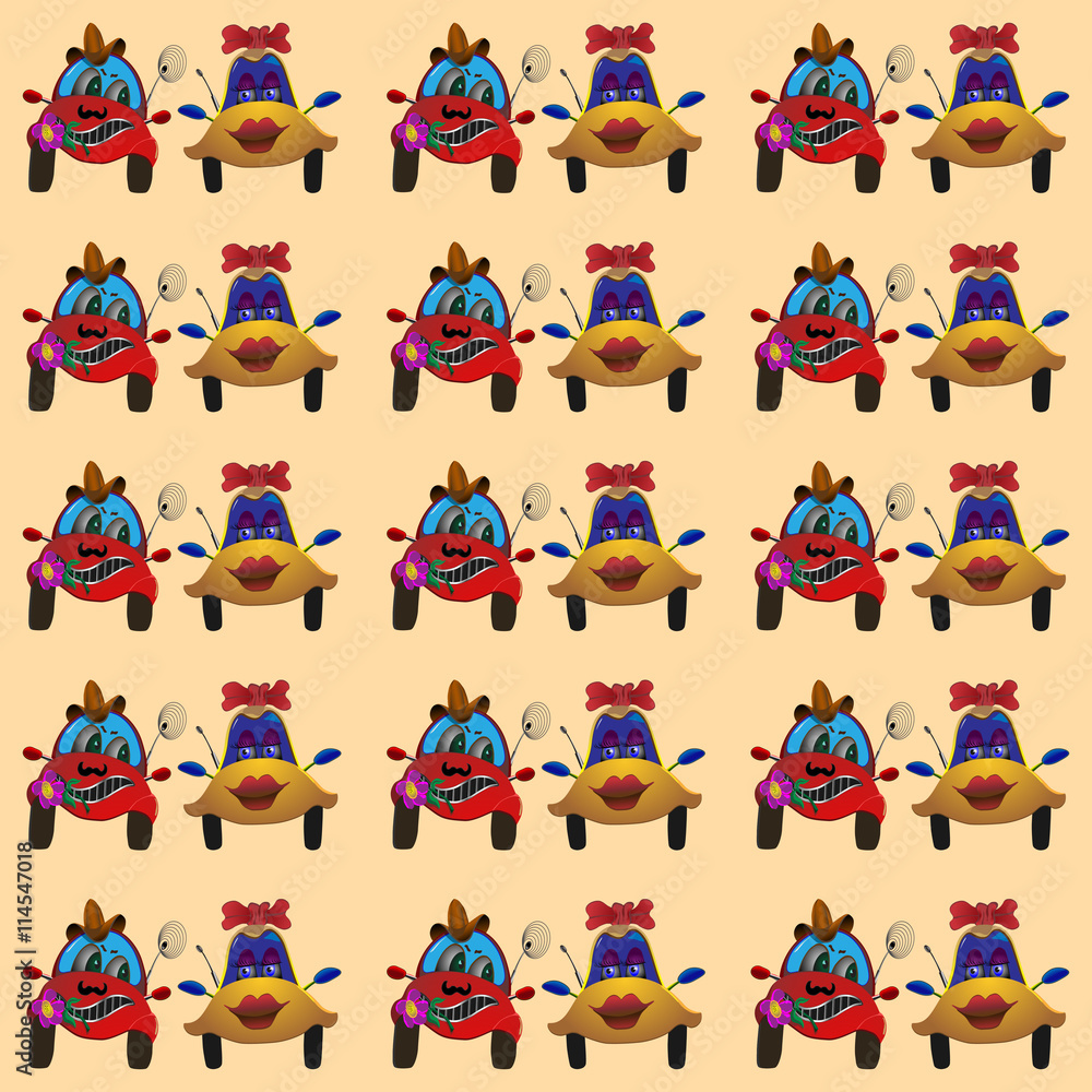 two lovers car moving close and smiling. seamless texture two lovers car moving close and smiling. seamless texture