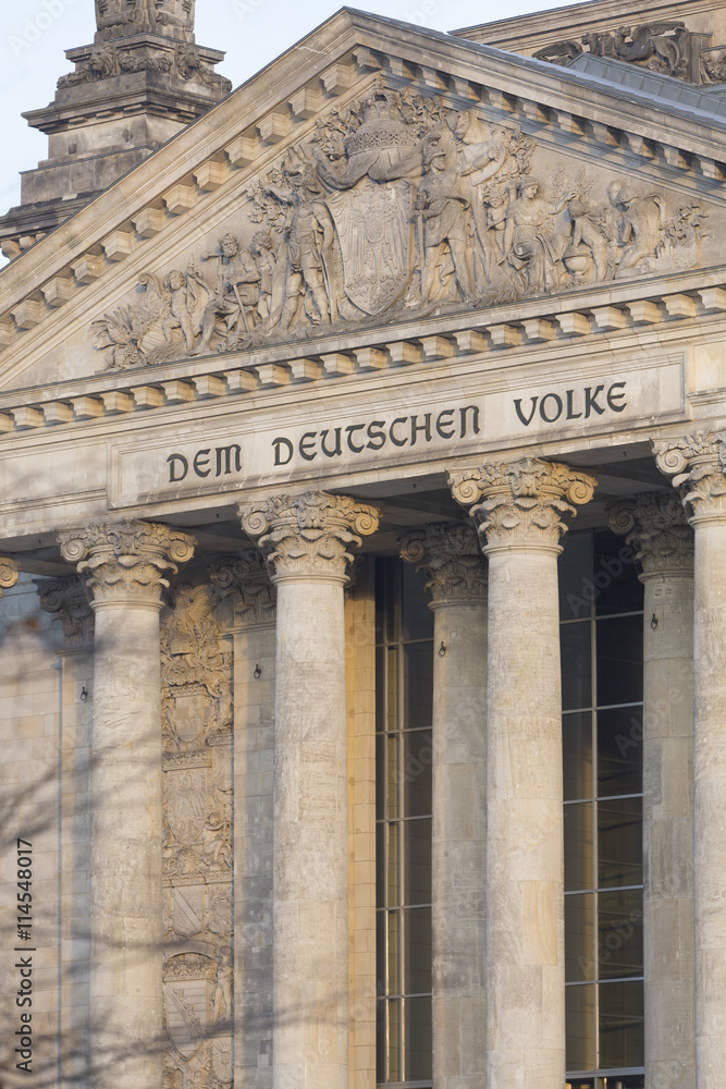 Pediment of Reichstag building (Bundestag) of Berlin