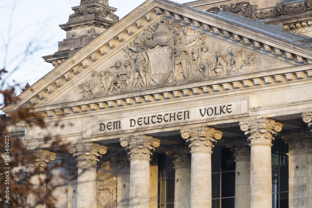Naklejka premium Close up of pediment of Reichstag (Bundestag) of Berlin