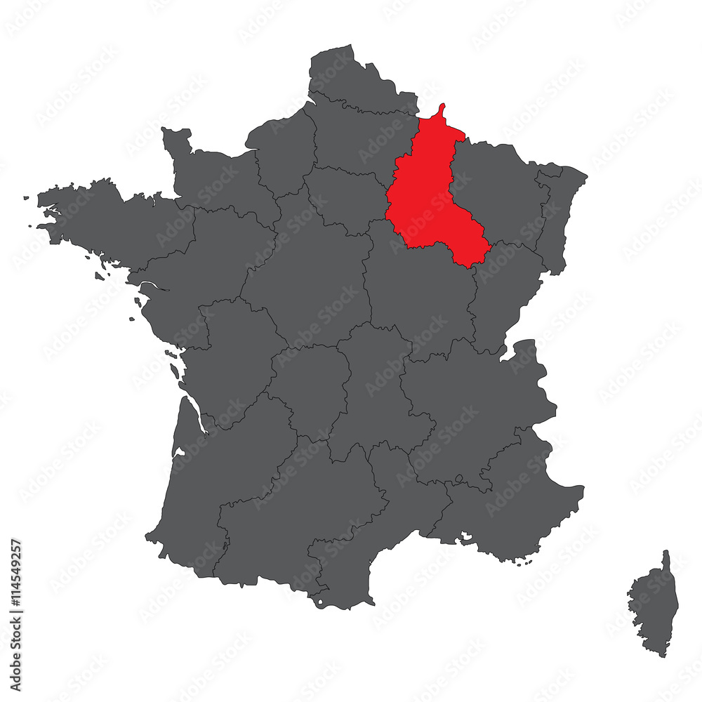 Champagne-Ardenne red map on gray France map vector