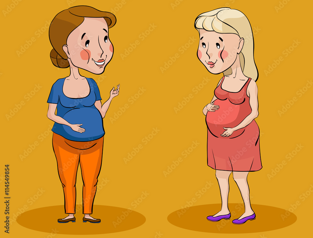 Pregnant young women standing, talking and smiling Pregnant young women standing, talking and smiling