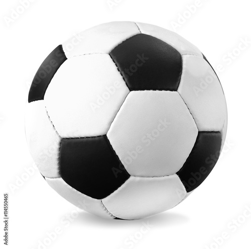 Soccer football with shadow, isolated on white background