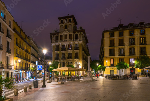 Night view of old square in Madrid. Spain
