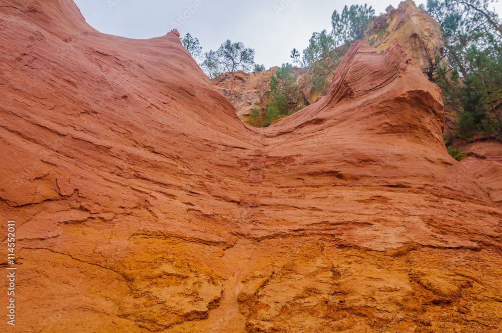 Colorful rock formations in Roussillon, Provence, France