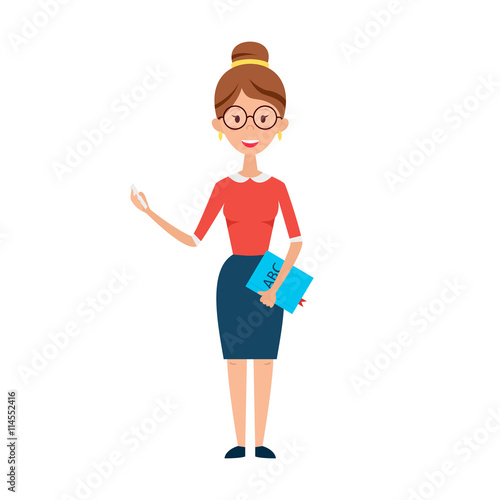 Woman Teacher with Glasses Chalk and Book