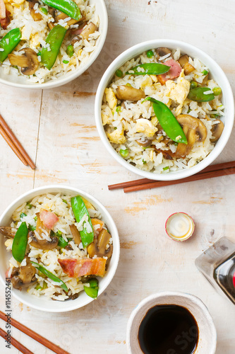 fried rice with mushrooms and peas