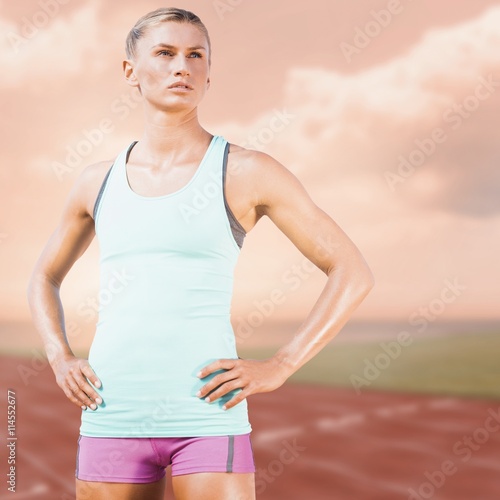 Composite image of sporty woman posing
