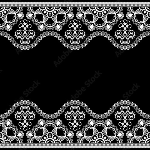 Indian, Mehndi Henna line lace border element with flowers pattern card for tattoo