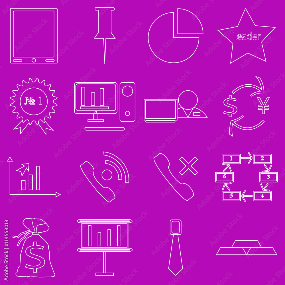 A set of contour business icons on purple background A set of contour business icons on purple background