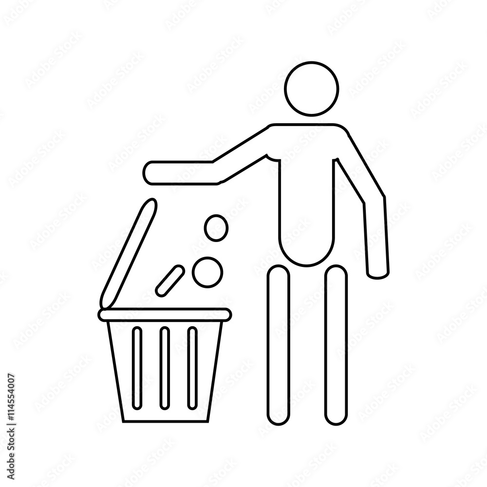 Man throwing garbage in a bin icon, outline style Man throwing garbage in a bin icon, outline style
