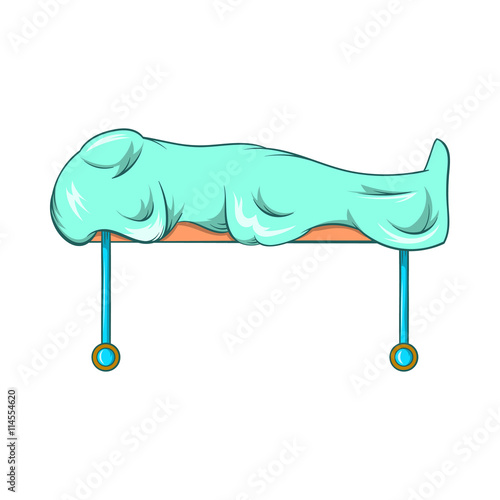 Dead on gurney icon, cartoon style