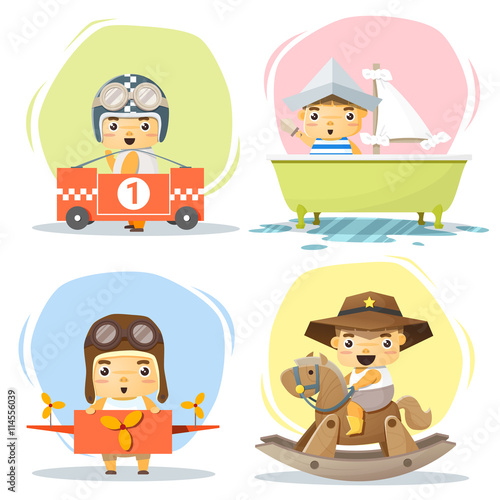 Little boy in cute costumes , vector , illustration