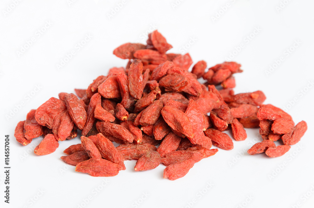 Dried Goji berries isolated on white Dried Goji berries isolated on white