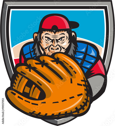 Chimpanzee Baseball Catcher Glove Shield Retro