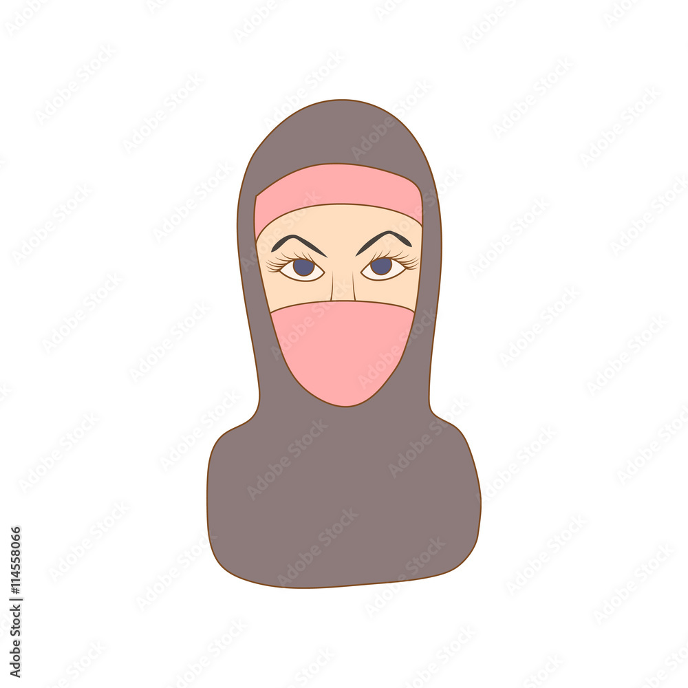 Woman dressed with black headscarf icon