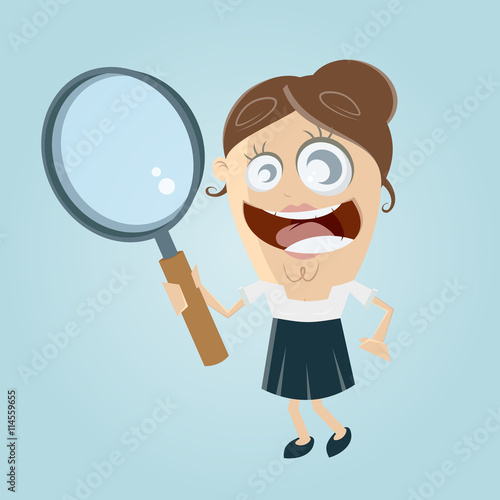 funny businesswoman with magnifying glass