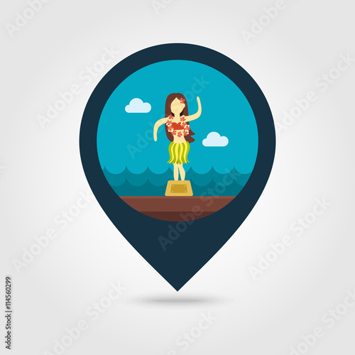 Hula Dancer Statuette pin map icon. Vacation